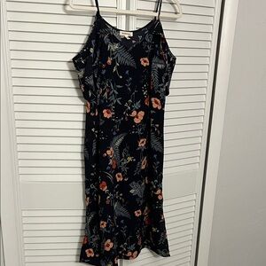 Monteau Black Floral Midi Dress. Cold shoulder, slits up sides SZ M